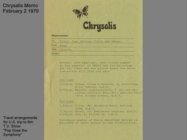 CHRYSALIS MEMO