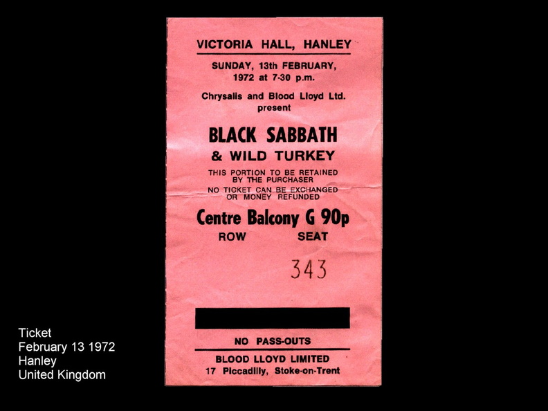 U.K.TOUR TICKET FEBRUARY 13 1972