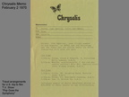 CHRYSALIS MEMO