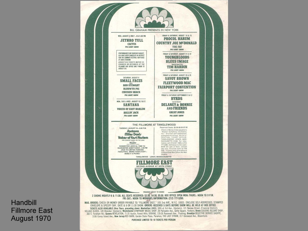 FILLMORE EAST HANDBILL
